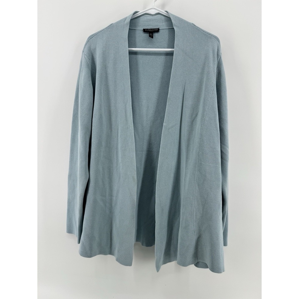 Eileen Fisher Organic Cotton and Silk Open Front Cardigan Light Blue 3X